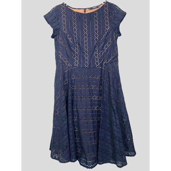 eShakti Navy Blue Eyelet Dress Short Sleeve Fit& Flare Cocktail READ DESCRIPTION - Picture 5 of 14